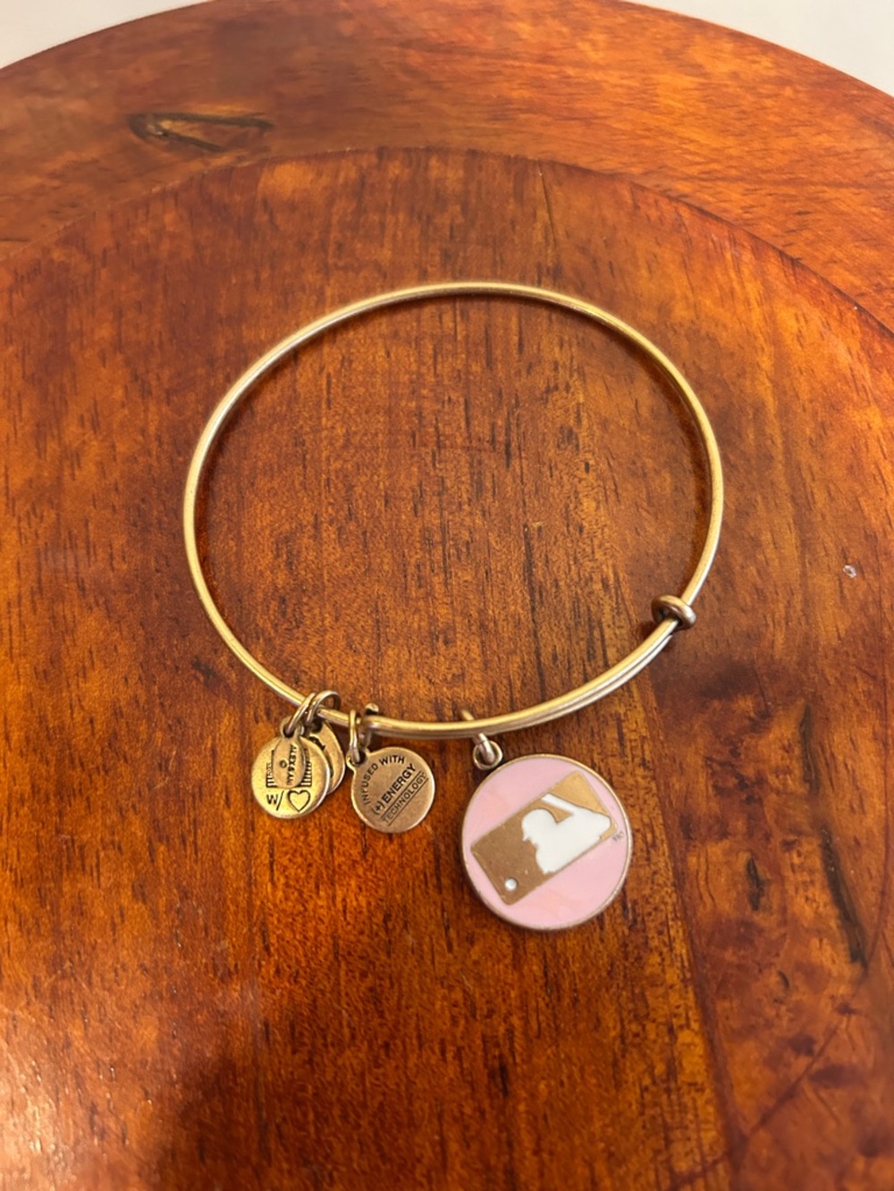 Alex and Ani Gold Bangle with Pink MLBP Disc Charm 2014